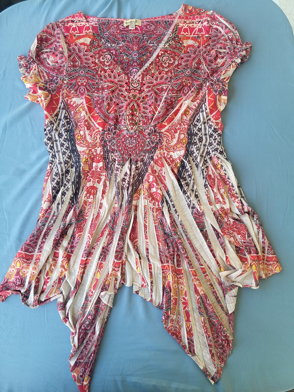 ONE WORLD Red Paisley Handkerchief Hem Tunic